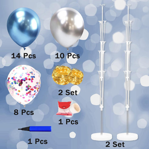 Cicicooie 2 Set Balloon Stand Kit for Floor with String Light Rolay Blue Centerpieces Balloon Holder Decoration