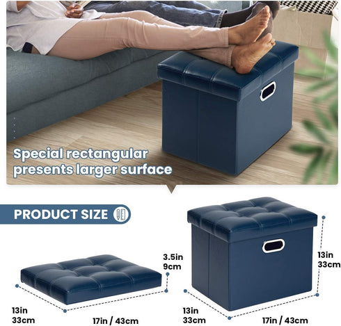 17x13x13in COSYLAND Storage Ottoman Leather Ottoman Rectangle Footrest Footstool Folding Ottoman for Room Dorm Small