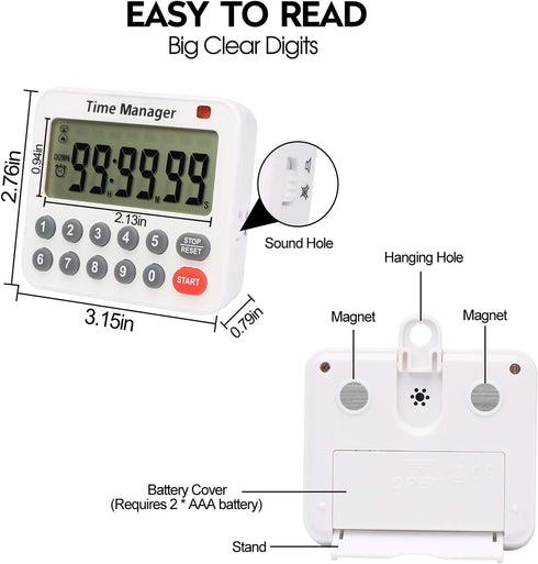 AIMILAR Digital Kitchen Timer - Magnetic Count Up Down Timer with Loud Alarm, Auto Shut-Off, 99 Hrs 99 Mins 99 Secs
