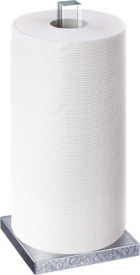 Elavain 12.5 Elegant Acrylic Paper Towel Holder Stand & Standing Toilet Paper Holder | Silver Base & Clear Stem | Great