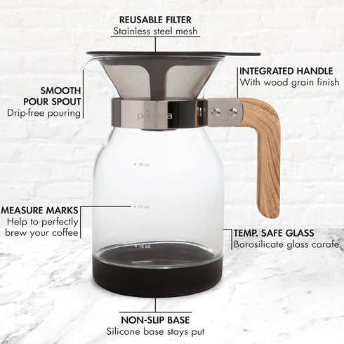 Primula Park Set, Permanent Reusable Filter Coffee Dripper, Borosilicate Glass, Easy to Use, 36 oz
