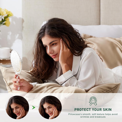 Love's Cabin Satin Pillowcase Set of 2 for Hair and Skin, Queen Size 20x30 Inches, Taupe, Cooling Pillow Cover