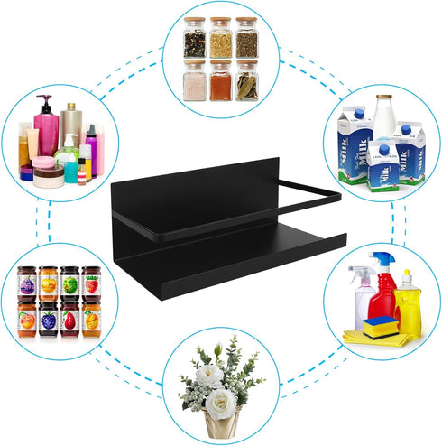 Magnetic Spice Rack Organizer, 2 Pack Magnetic Shelf for Refrigerator with 4 Hooks for Spice Jars Kitchen Storage