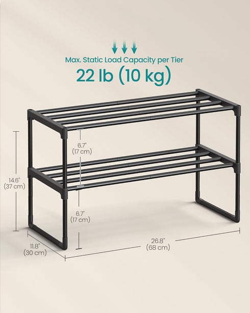 2-Tier 6-9 11.8 26.8 14.6 Inches, ULSA202B01 SONGMICS Shoe Rack, Shoe Organizer, Metal Storage Shelf, Upright or Upside