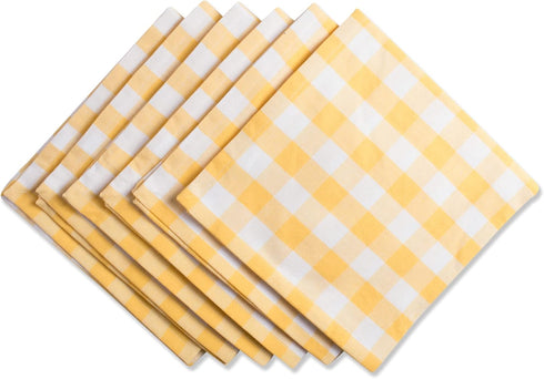 DII Checkered Napkin Set, 100% Cotton, Machine Washable, 20x20, Yellow, 6 Piece