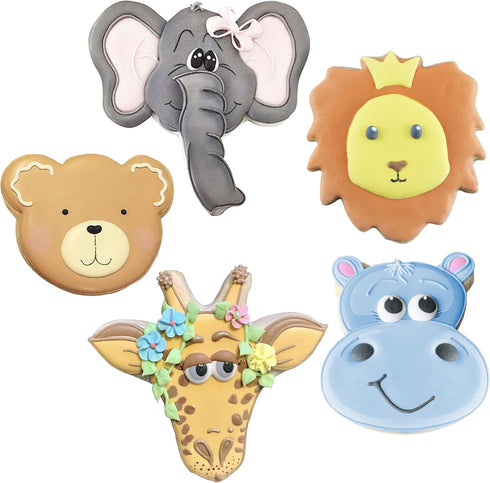 Zoo Faces Cookie Cutters 5-Pc. Set, Giraffe, Lion, Hippo, Elephant, Bear Faces, Made in the USA
