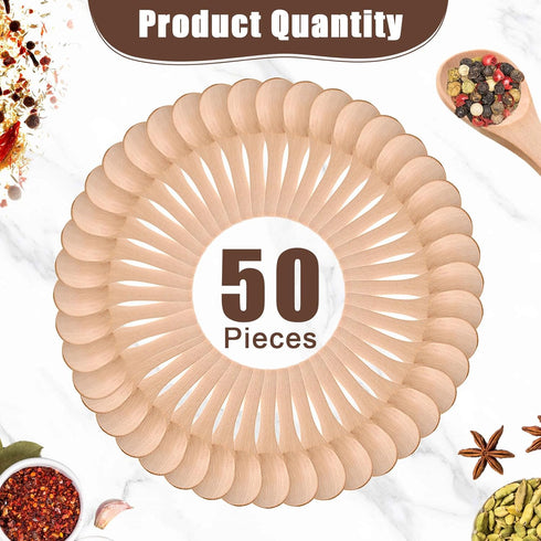 Boao 50 Pcs Small Wooden Spoons, 3.5'' L, Mini Wood Natural Tiny Spoons for Jars, Sugar, Creamer, Honey