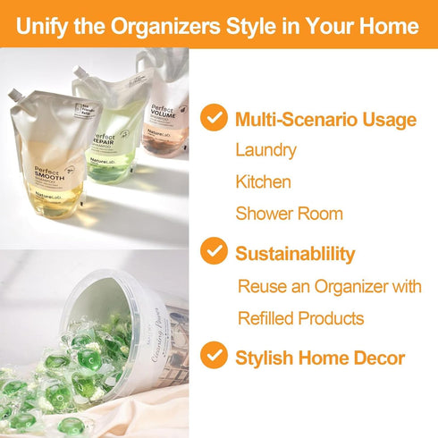 3+2 Pack FEXIA Laundry Pods Containers and Dryer Sheet Holder with Laundry Detergent Dispenser Laundry Room