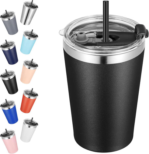 VEGOND 12oz Black Tumbler - Stainless Steel Vacuum Insulated Double Wall Travel Tumbler with Lid and Straw, Reusable (1