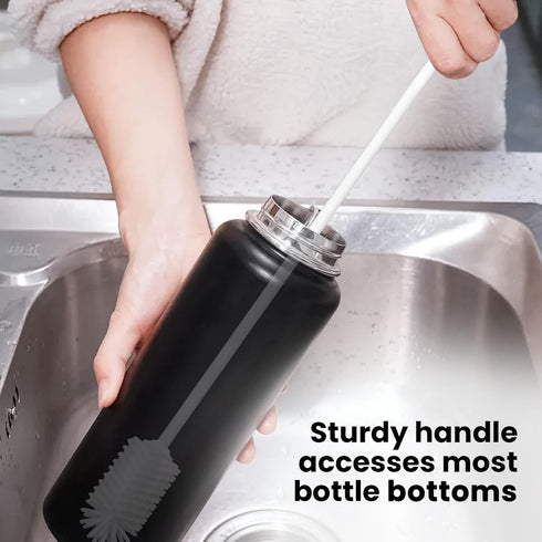 purifyou Platinum Silicone Water Bottle Cleaner Brush, Extra Long Handle 16 inch for Narrow Containers, White