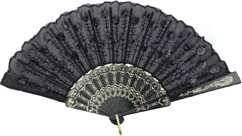 INNOLIFE Elegant Colorful Embroidered Flower Peacock Pattern Hand Fan - Hand-Crafted Folding Fabric, Full Set of 6pcs