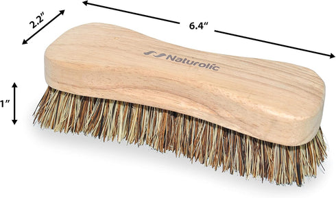 All-Natural Wooden Scrub Brush Set, Eco-Friendly Cleaning Products, Wooden Handle with Tampico and Palmyra Bristles, 2