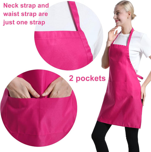 2 Pink,15pcs), 60x70cm Pink Plain Bib Aprons Bulk for Women Men Adult with Front Pockets (Hot