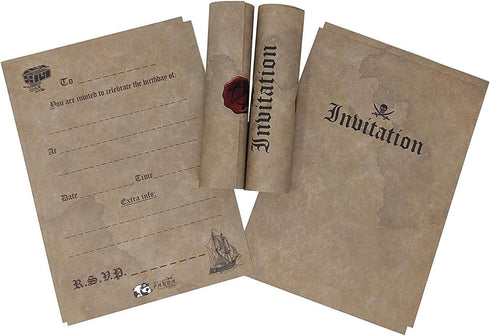 20 Pirate Birthday Invitations for Children, Unique Roll Up Like Real Pirate Scrolls