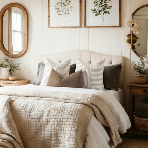 12x20, Set 2, YCOLL Farmhouse Pillow Covers Modern Accent Lumbar Throw Pillow Covers of Khaki and Beige Striped
