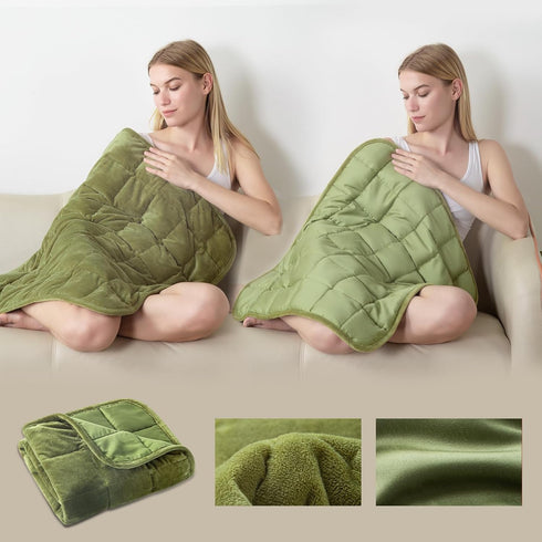 Small Weighted Blanket 7lbs for Adults and Kids, Reversible Warm Crystal Velvet and Cooling Tencel, Green 29x24 inches