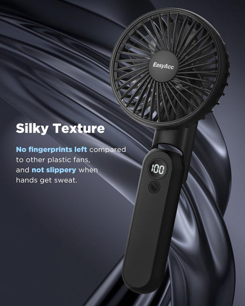 EasyAcc Portable Handheld Fan, 4000 Battery, Rechargeable, Ultra Quiet Powerful, 5 Speed, Digital Display, Lanyard,