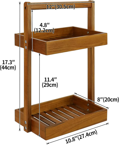 2 Countertop, Utoplike Teak Wood Shower Caddy Corner, Tier Bathroom Organizer Standing Shower Rack with Handle, Stand