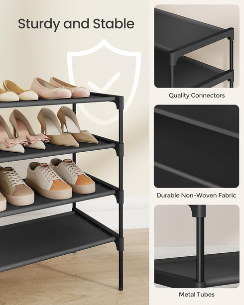 4-Tier 11.7 24.5 27.7 Inches, ULSH024BH01 SONGMICS Shoe Rack, Shoe Storage Organizer, Space-Saving, x x Entryway, Metal