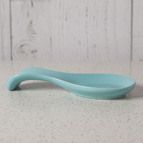 Now Designs Eggshell Blue Curved Stoneware Spoon Rest, 3.5x7.75 in