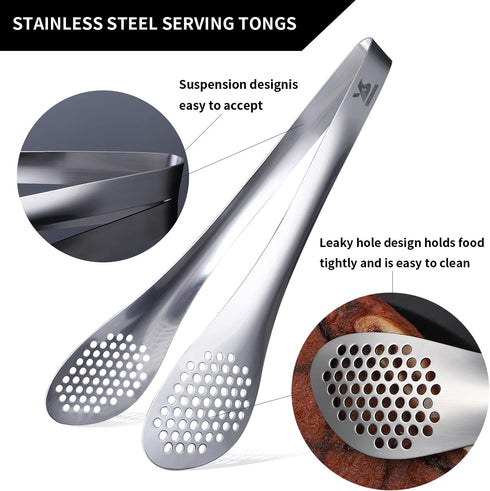 MSY BIGSUNNY 11Inch Kitchen Cooking Food Tongs Stainless Steel Buffet Tongs (silver, 2 pack) by MSY BIGSUNNY