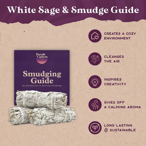 PURPLE CANYON 3 Pack White Sage Bundles - 4 Inch Sage Smudge Stick for Home Cleansing, Healing Meditation, California