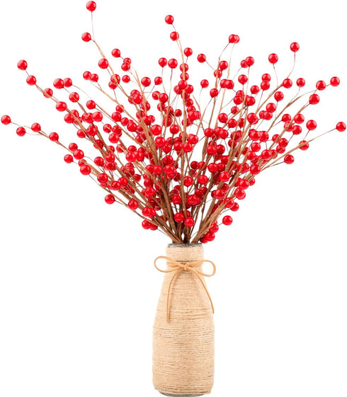 12 Pack Whaline Christmas Red Berry Twig Stem, Artificial Burgundy Berry Picks for Christmas Tree Decorations