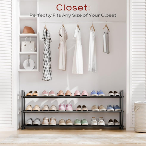 3-Tier Closet, 18"-44" 15-18 Bumusty Long Expandable Shoe Rack for Adjustable Shoe Rack for Entryway, Pairs Large Shoe
