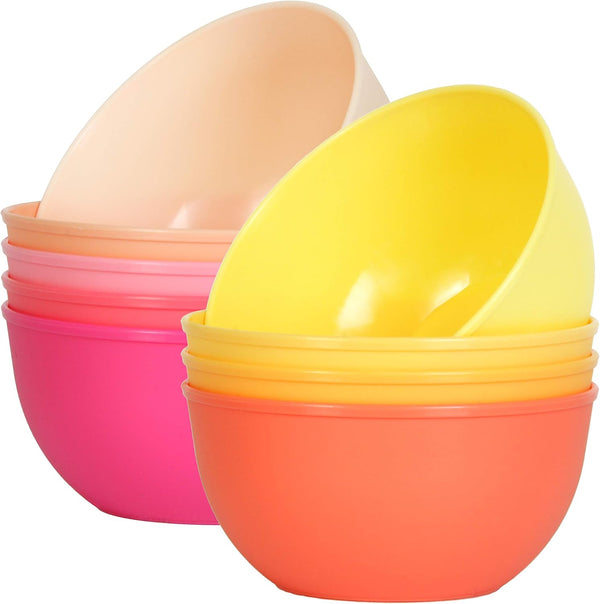 Youngever 9 Pack 10 Ounce Plastic Bowls, Kids Plastic Bowls Set of 9 in Peach Colors