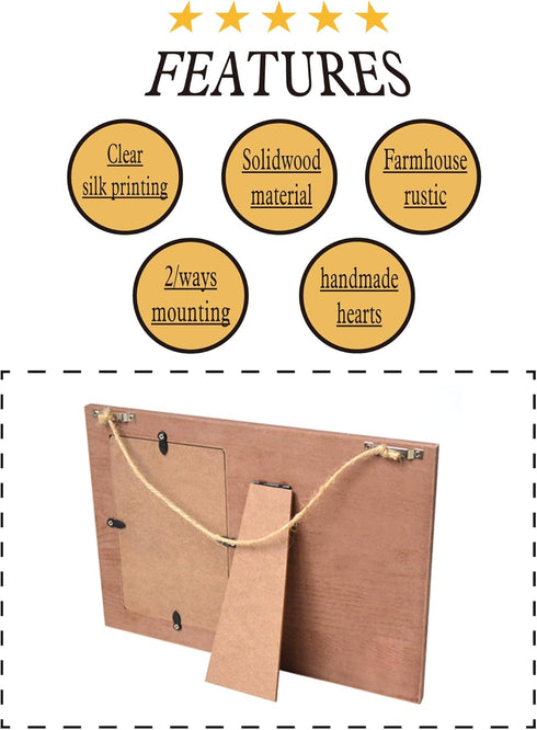 Buecasa Mom Gifts from Daughter and Son - Mother Birthday Picture Frame String Heart in Grainwood 4x6 Inches
