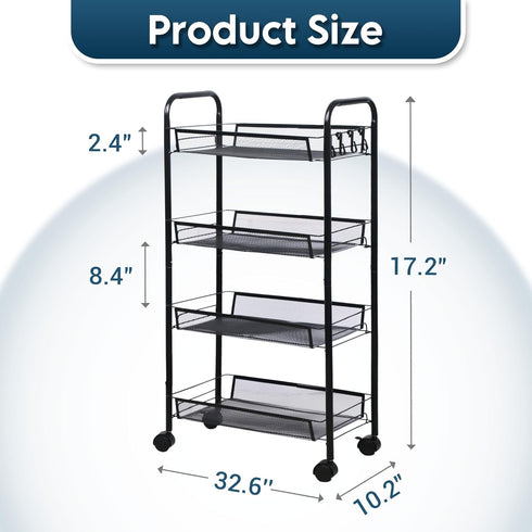 4 LOFTEY Tier Rolling Storage Cart, Small Metal Utility Cart on Wheels, Rolling Organizer Carts for Kitchen, Bathroom