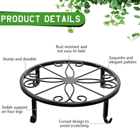 4 Pieces Metal Potted Plant Stand Round Iron Floor Flower Supports Holder Decorative Garden Pots Containers Stand
