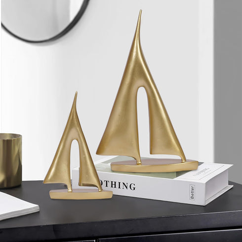 Dawbun 2 Pack Sailboat Gold Decor Boat Sculpture for Home Decor Modern Boat Statue Decorative Nautical Decoration