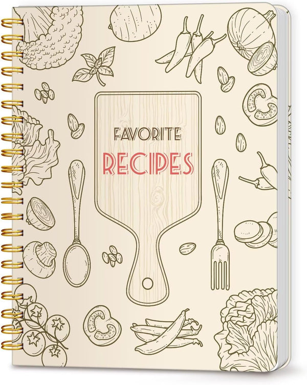 LuBudingJoy Blank Recipe Notebook: Full Page Spiral Hardcover, Holds 140 Recipes (Wood Color)