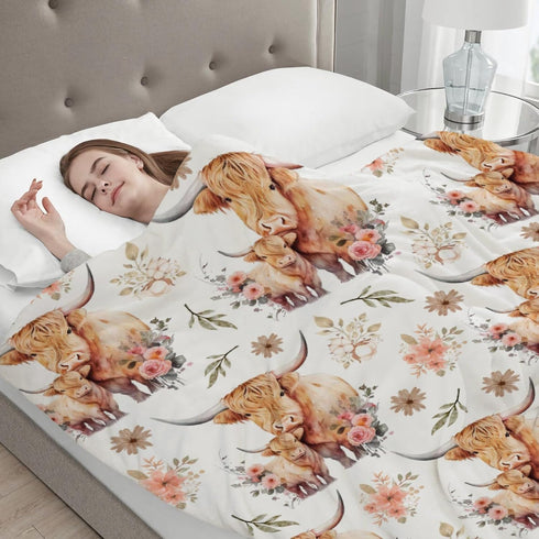 60"x80" Highland Cow Blanket Gifts Super Soft Lightweight Flannel Cow Print Blankets Throw for Kids, Adult, Suitable