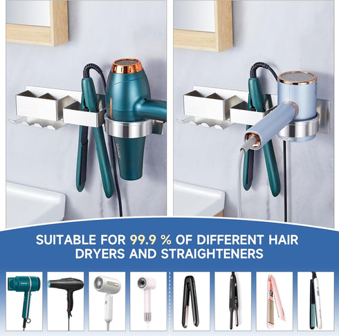 Hair Dryer Holder Wall Mounted, Stainless Steel Hair Tool Organizer, Adhesive Blow Dryer Holder with Curling Iron
