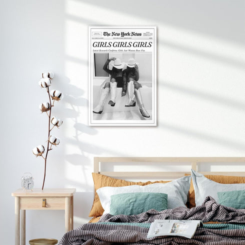 FBKDVC 24x36in Trendy Coastal Cowgirl Newspaper Wall Art Print Poster Black Canvas Wall Art Prints Girls Just Wanna