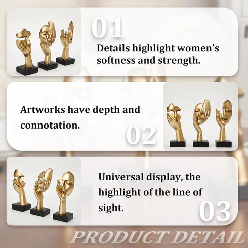 maozyiltle Set 3,Golden (gold-3Pcs) Gold Decor Thinker Statues of Abstract Face Resin Sculptures,Home Decor