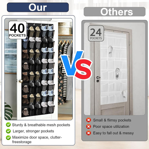 Siolviento 40 Over the Door Shoe Organizer - Large Breathable Mesh Pockets, Space Saving Hanging Shoe Organizer