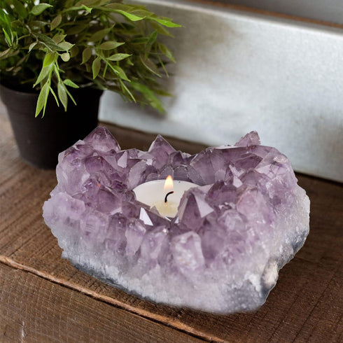 5.5 Inch JIC Gem Amethyst Candle Holder Natural Purple Crystals Candle Stand Large Amethyst Tealight Candle Holders