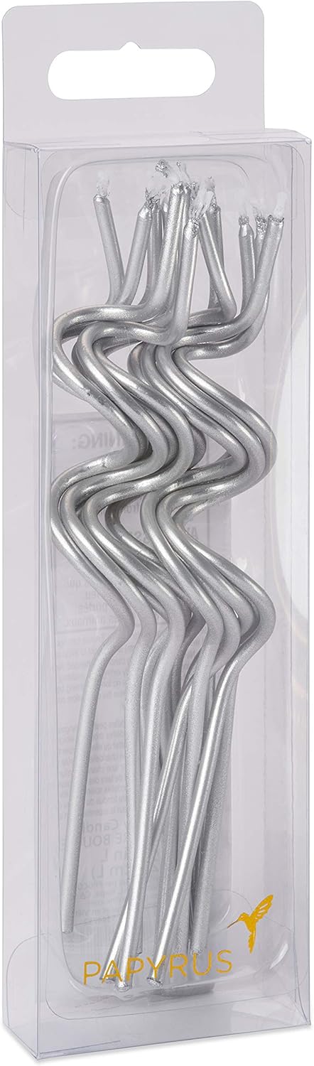 Papyrus Birthday Candles, Silver Swirl, 12-Count
