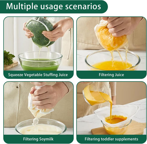 KBBYT 6 PCS Cheese Cloths Bag For Straining, Nut Milk Bag - Reusable Straining Bags for Vegetable, Soy Milk, Dumpling