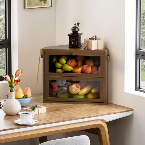 Countertop, Counter, WOWLIVE Corner Bread Box for Kitchen Large Double Layer Bread Storage Container for Homemade