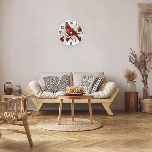 KiuLoam Winter Bird Round Wall Clock, Silent Non-Ticking Battery Operated Easy to Read for Home Office Decorative Clock