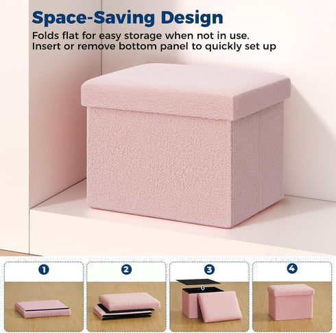 16 Inch 331 lb Folding Storage Ottoman Bench, Boucle Small Ottoman Foot Rest for Couch, End of Bed Bench with Capacity