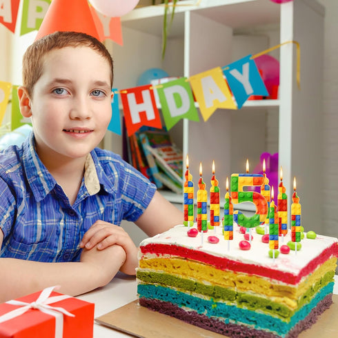 MTLEE 9 1-9 5) Pcs Building Block Candles Number Building Block Candle Numeral Birthday Cake Topper Cupcake