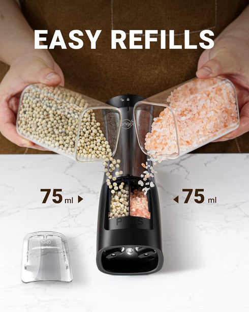 Set 2 1 Sangcon Electric Salt and Pepper Grinder Shaker IN - Automatic Salt and Pepper Grinder Mill, Battery Powered