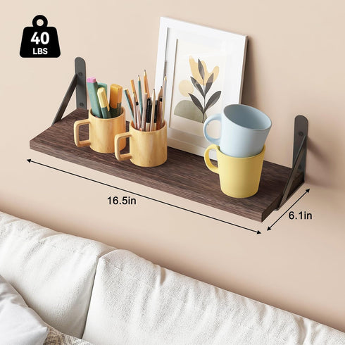 16.5 Inch (Set 6 YGEOMER Brown Floating Shelves for Wall, Farmhouse Wall Shelves for Bedroom, Bathroom Storage, Living