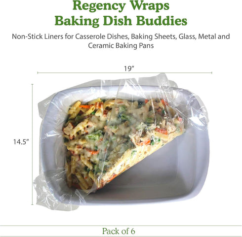 Regency Wraps Baking Dish Buddies, 14.5" X 19", Pack of 6 Non-Stick Liners for Mess-Free Casseroles