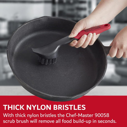 Cast Iron Scrub Brush & Scraper, Heavy Duty Dish Scrubber Brush for Cast Iron Skillets by Chef Master 90058